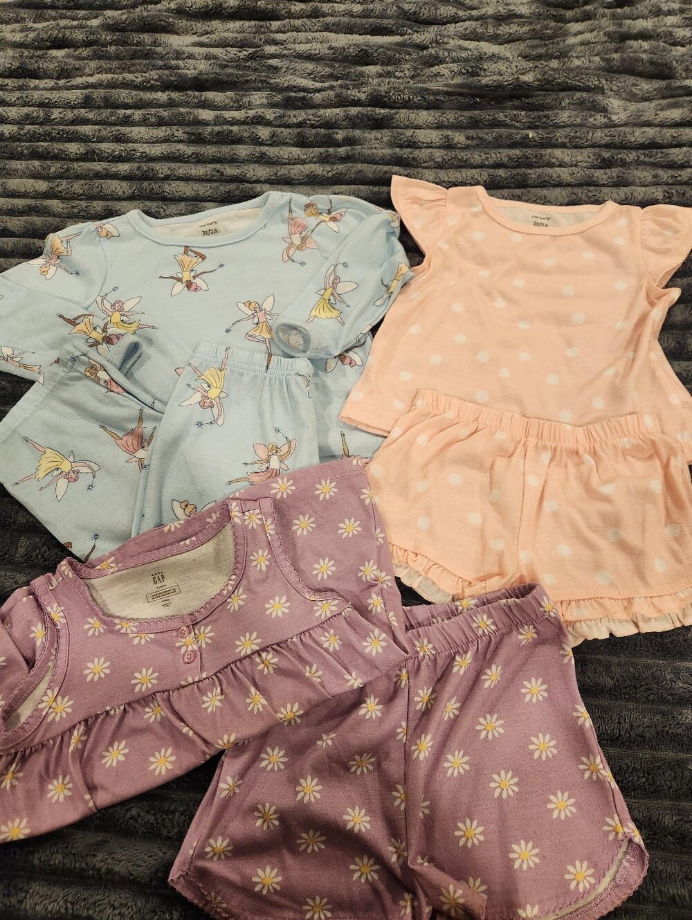 Kids 3-Pack Soft Cotton Pajama Sets - Pink, Blue, Purple, Size 2T & 3T